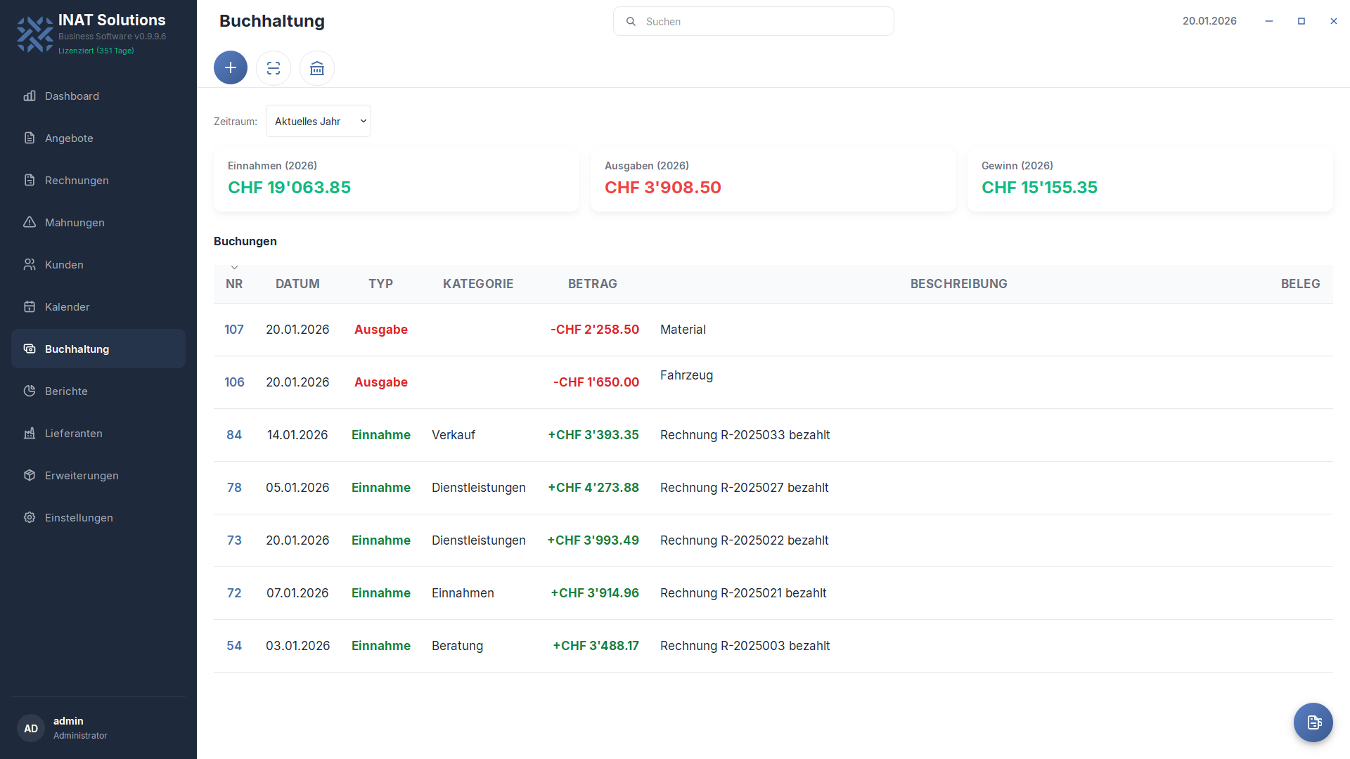 HIVE Buchhaltungsmodul — Einnahmen und Ausgaben für Schweizer KMU