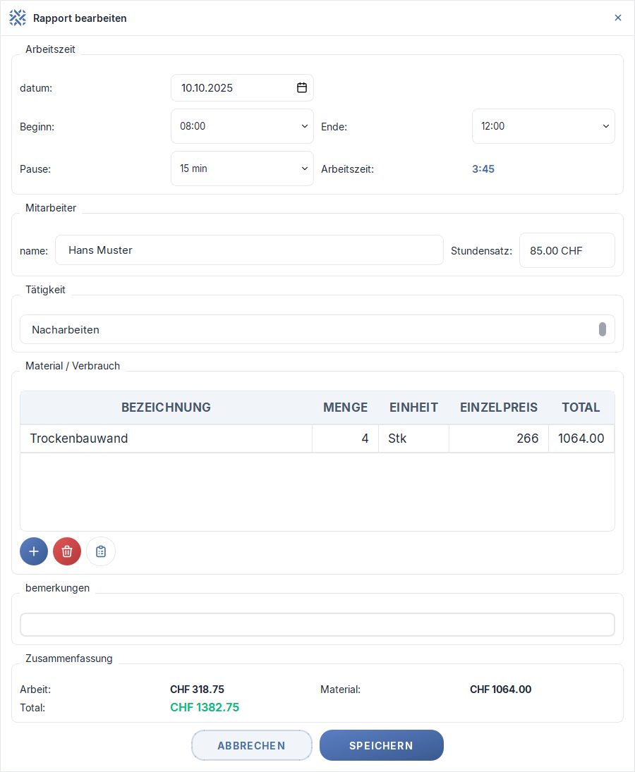 Arbeitsrapport erstellen in INAT Solutions — Zeiterfassung für Dienstleister